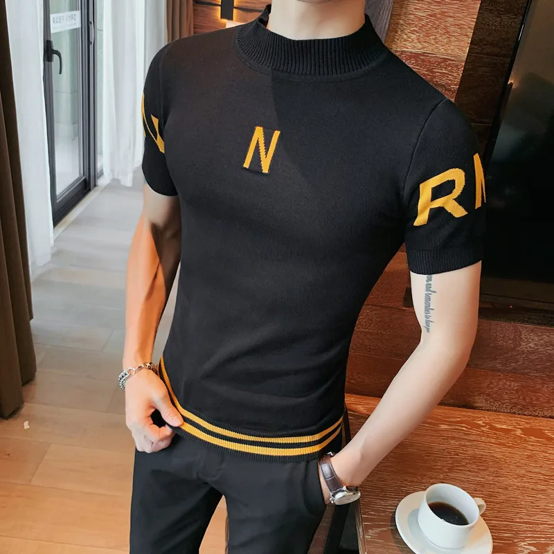 

2022 Summer Knitted T-shirt Men Short Sleeve O-neck Tops Tees Casual Slim Business Social T Shirts Pullover Men Clothing
