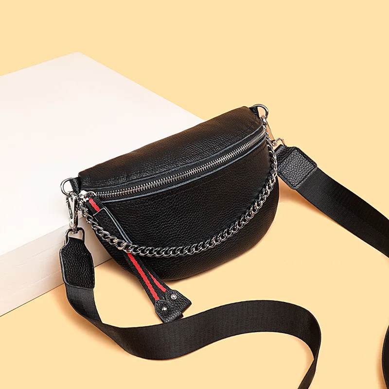

Fashion Trend Waist Tassel Designer Handbags Women'S Genuine Leather Saddle Casual Vintage Chain Chest Shoulder Bags For Ladies