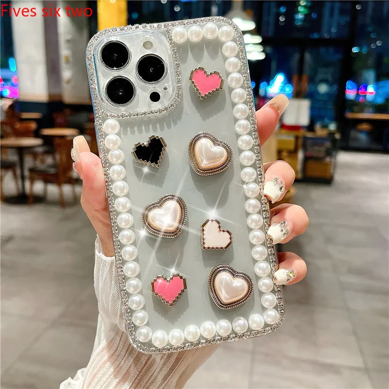 Прозрачный чехол для телефона с жемчужинами и сердечками подходит Huawei Nova 9SE 10SE Y7A