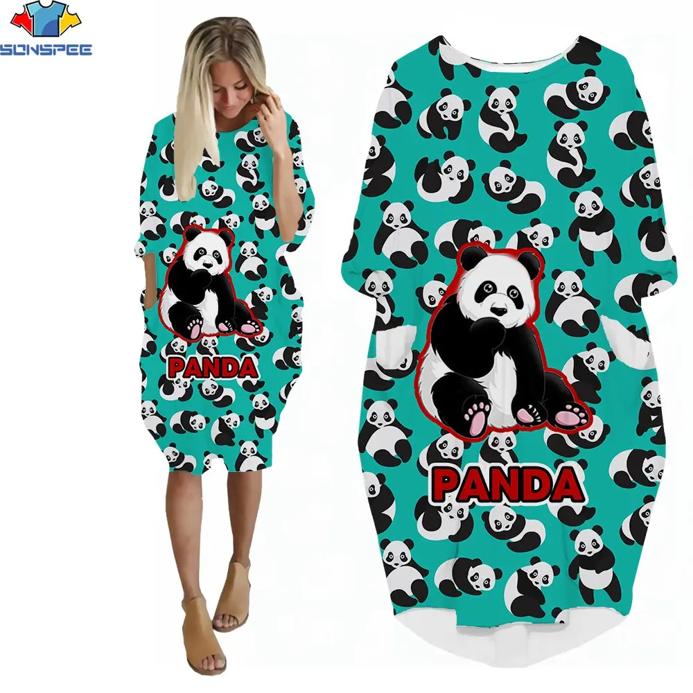 

SONSPEE 3D Print Cartoon Animal Women's Dress Cute Panda Head Casual Trend O-collar Short Sleeves Summer Bestseller Pocket Dress