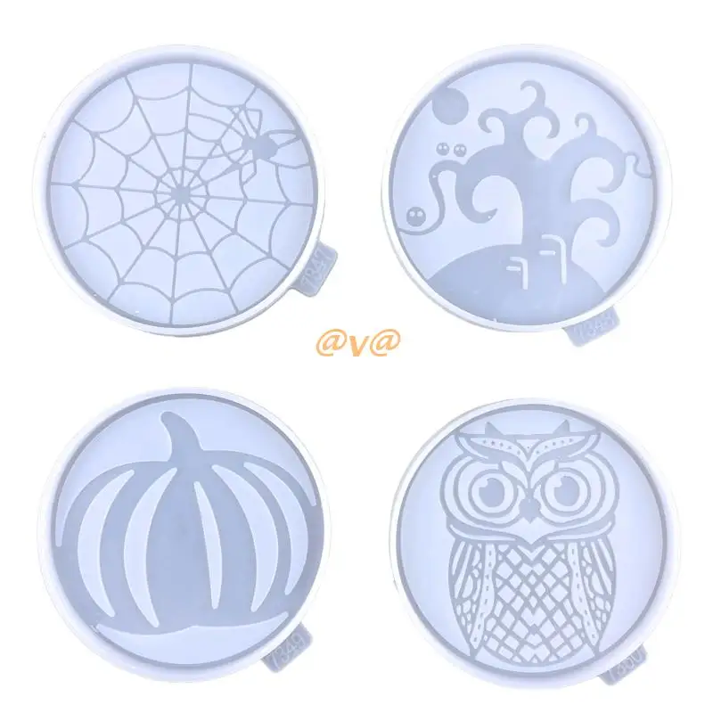 

Halloween Drop Glue Mold Diy Owl Spider Web Pumpkin Round Coaster Silicone Mold
