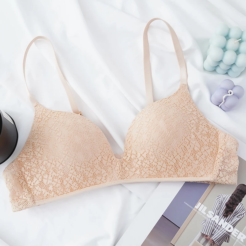 

Women Bra Sexy Lace Bralette Floral Wireless Bra Female Underwear A B Cup Lingerie Soft Solid Color Thin Underwear