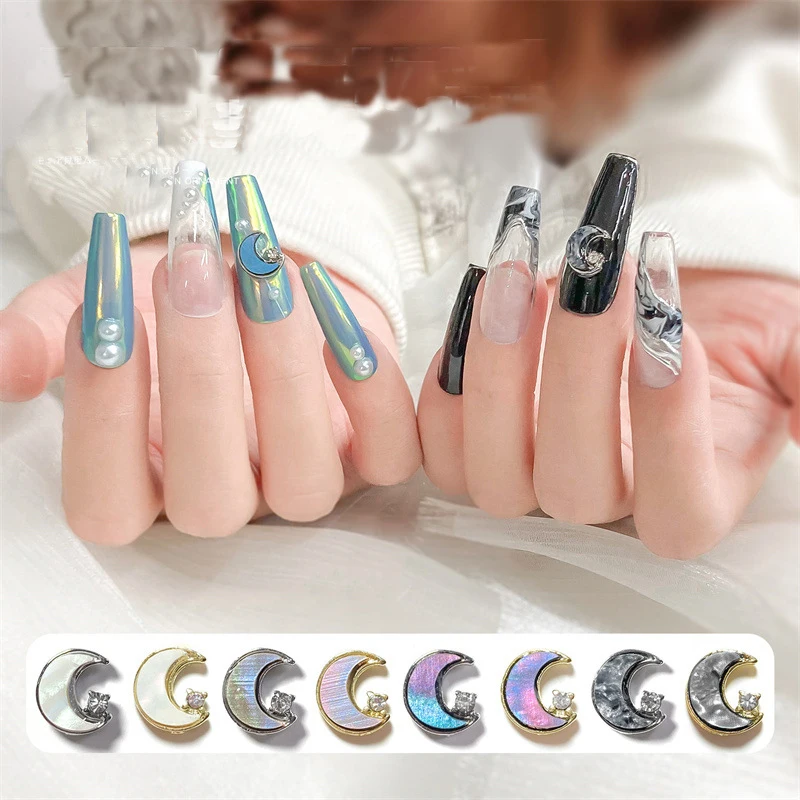 

10 шт. 3D Подвески в форме Луны для ногтей украшения для ногтей металлические самодельные маникюрные ногти камень с плоской задней стороной Я...