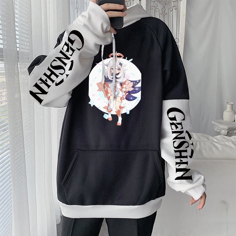 

Harajuku Game Genshin Impact Kawaii Paimon Fake Two Pieces Hooded Sweatshirt Funy Cartoon Winter Casual Women Men Tops Hoodies