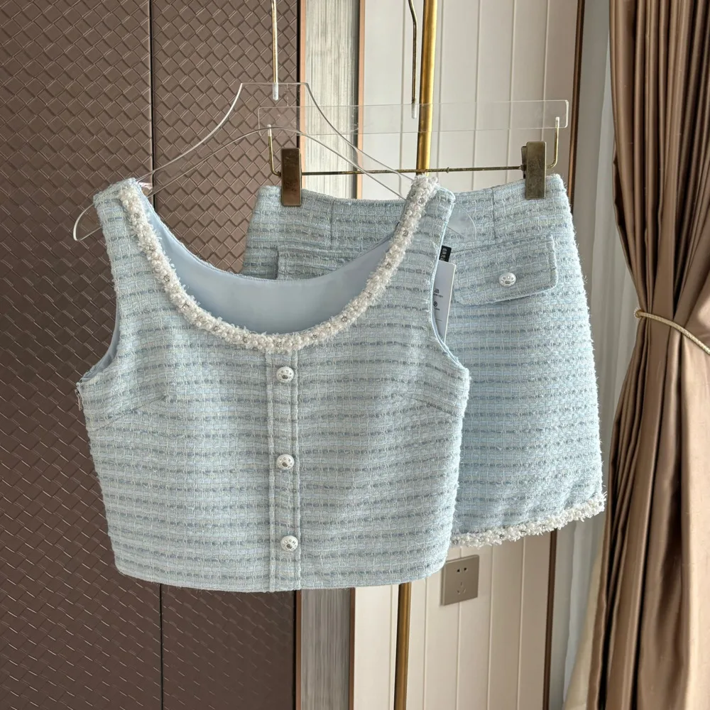 Женский твидовый костюм комплект из двух предметов кофта с завышенной талией и