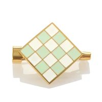 fresh enamel checkerboard brooch green white dripping oil square brooch for women lady daily party jewelry gift