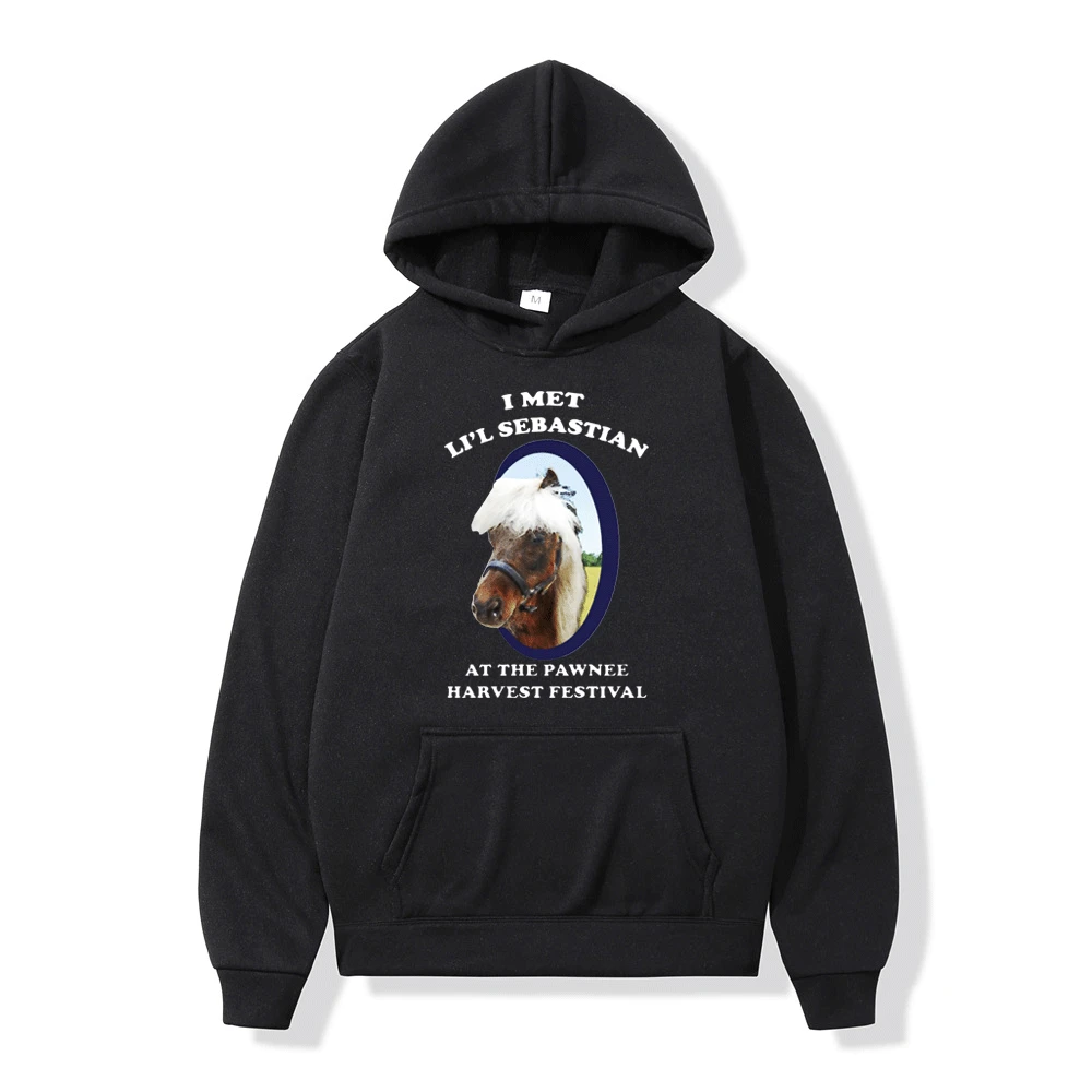 

Parks and Recreation I Met LiL Sebastian Hoodie Men Women Vintage Sweatshirts Cotton Casual Loose Oversize Pullover Streetwear