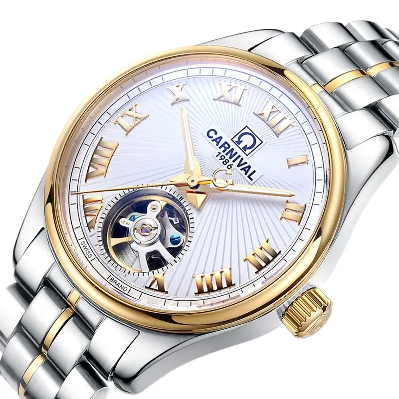 

Швейцарский Карнавал автоматические механические мужские часы брендовые Роскошные сапфировые водонепроницаемые двойные скелетоны с маховиком часы C8660-3