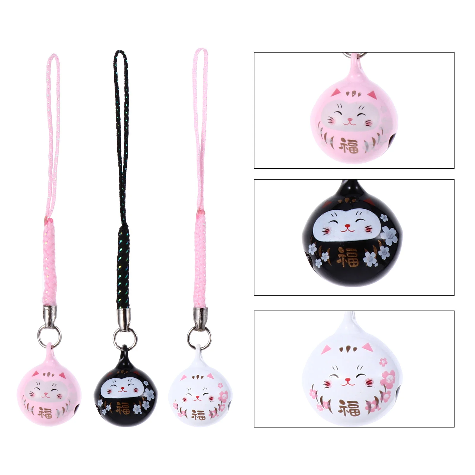 

Cat Lucky Charm Pendant Keychain Japanese Keyring Beckoning Pendants Key Bell Hanging Maneki Fortune Fengshui Neko Strap