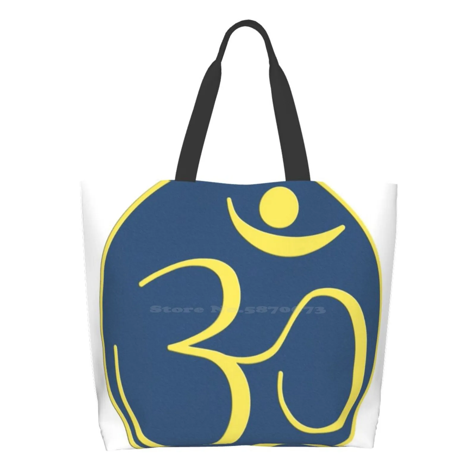 

Om Logo V1 - Yellow On Blue Shopping Bags Girls Fashion Casual Pacakge Hand Bag Om Logo Hinduism Buddhism Spiritual Peace God