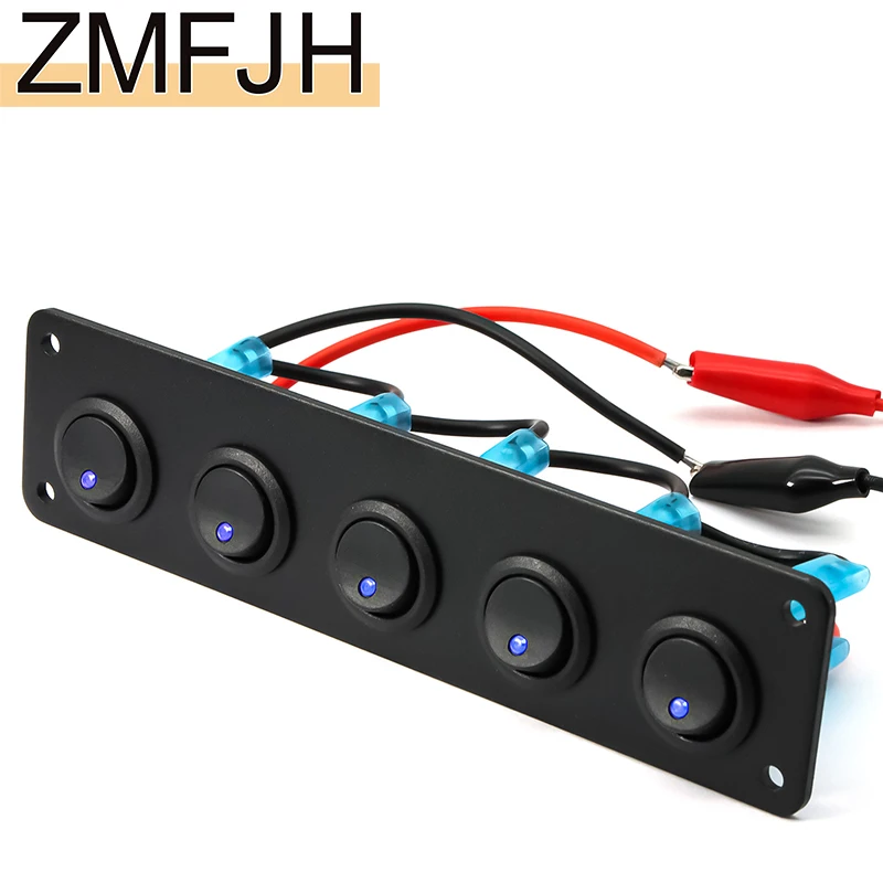 

5 Gang Round Dash Rocker Toggle Switch Panel Waterproof Outlet Combination 12v Switch Panel With Fuse for Car Boat
