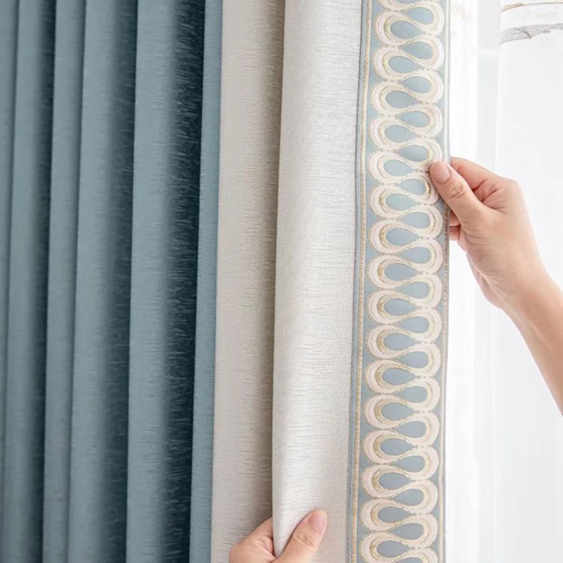 

Modern minimalist high-end living room blackout curtains gold jacquard high-precision bay window 1