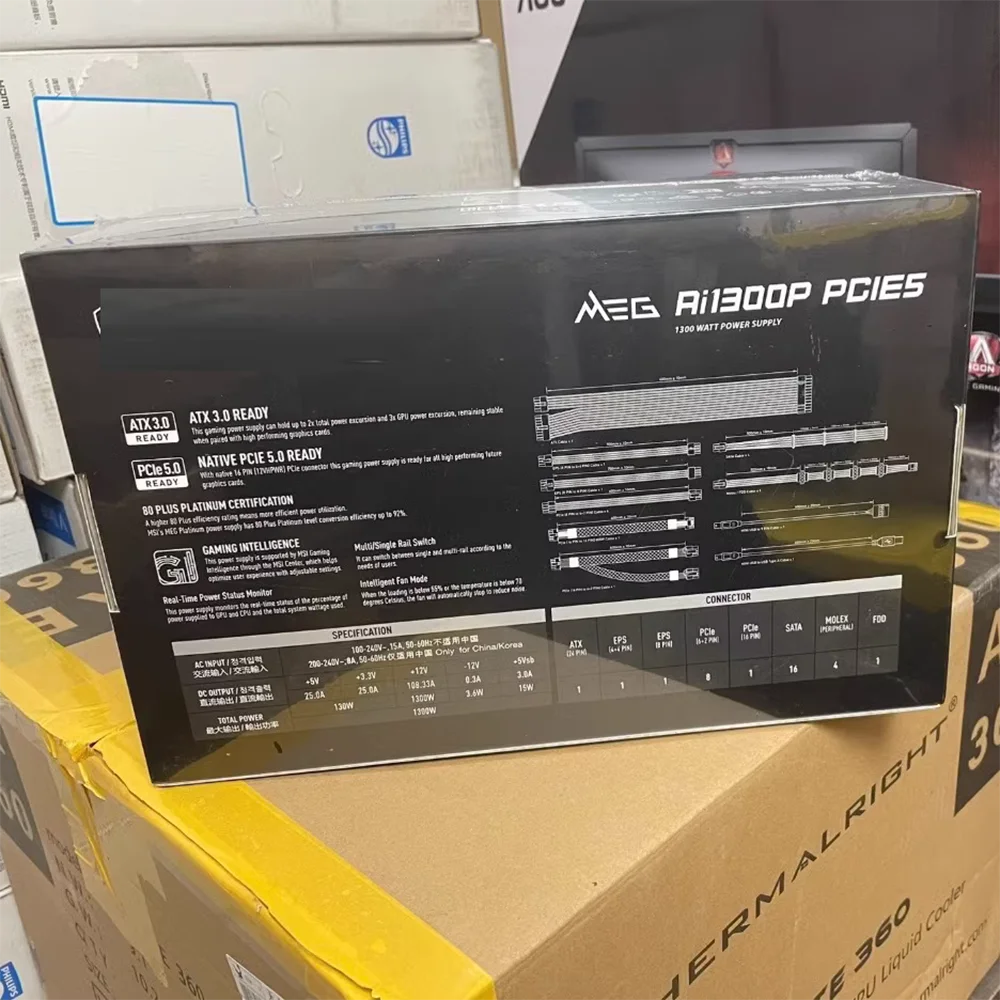 Блок питания для MSI Мег Ai1300P PCIE5 1300 Вт Платиновый полный модуль ATX3.0 Стандартный