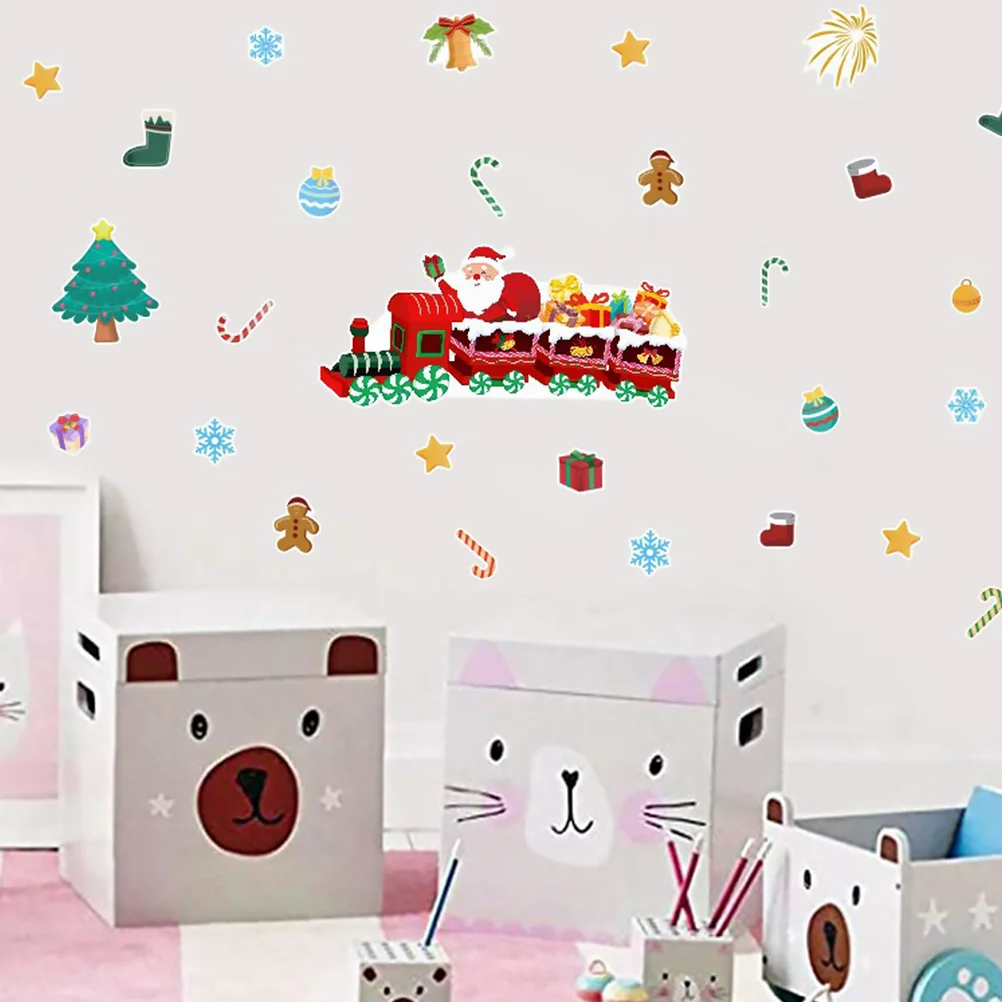 

Wall Christmas Window Clings Santa Claus Sticker Stickers Decalstree Train Holiday Decor