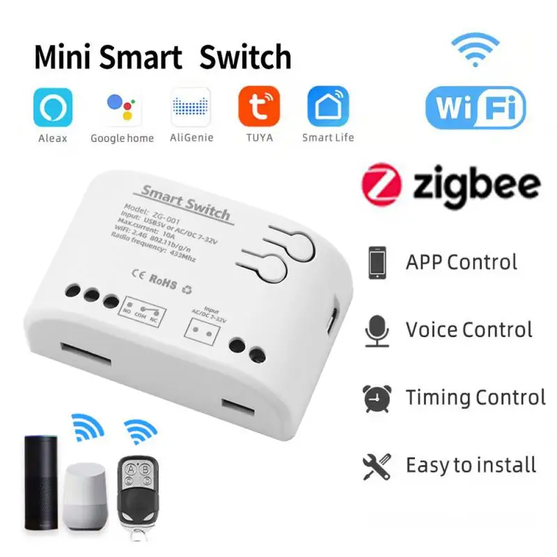 

CORUI Tuya Zigbee Garage Door Receiver 1CH RF Smart Switch 7-32V AC DC Remote Control Rele Relay Interlock Tuya 433 Light Switch