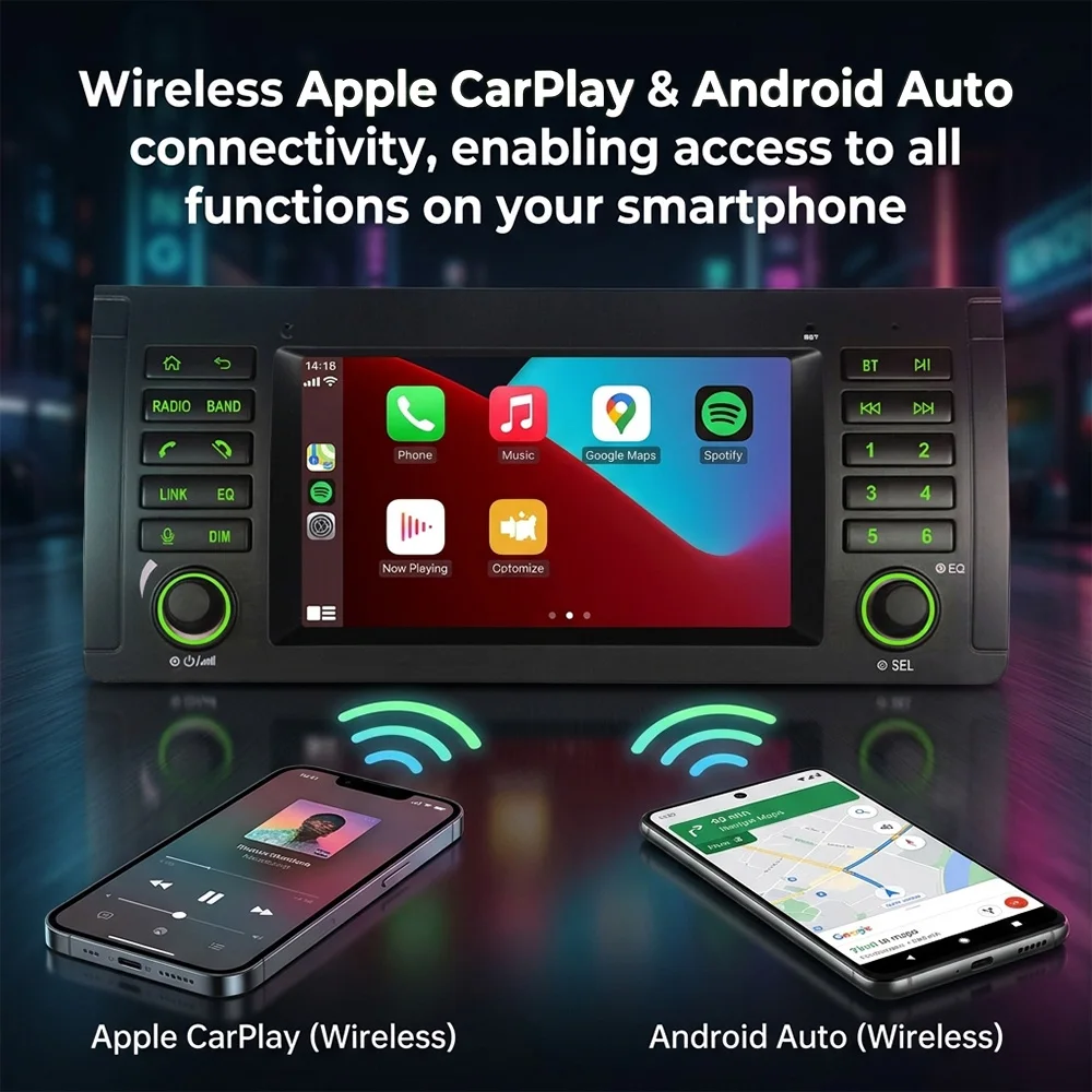 Фото Автомагнитола на Linux для BMW E39 5 Series X5 M5 1996-2007 с беспроводным CarPlay, Android Auto, DSP, сохранение функций OEM iDrive, Plug and Play №2