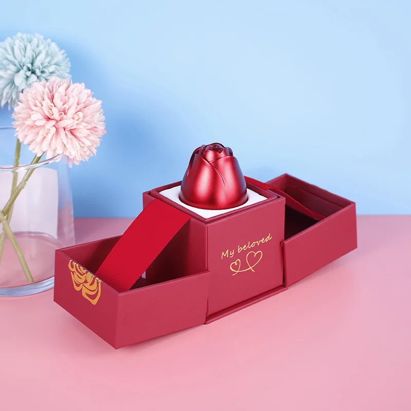 Jewelry Display box Simple Necklace Pendant storage boxes Red Metal Rose Couple jewelry organizer packaging box for Mother's Day