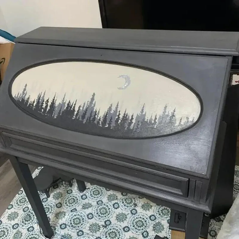 Трафареты зеленого соснового леса для самостоятельной покраски стен