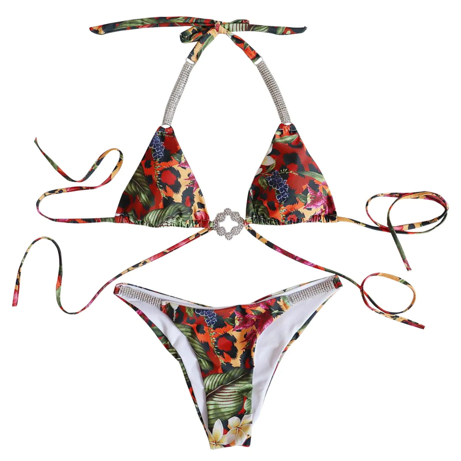 

Купальник-бикини женский с бандо, пикантный бандажный купальный костюм с бриллиантами, шорты и юбка, размеры 4