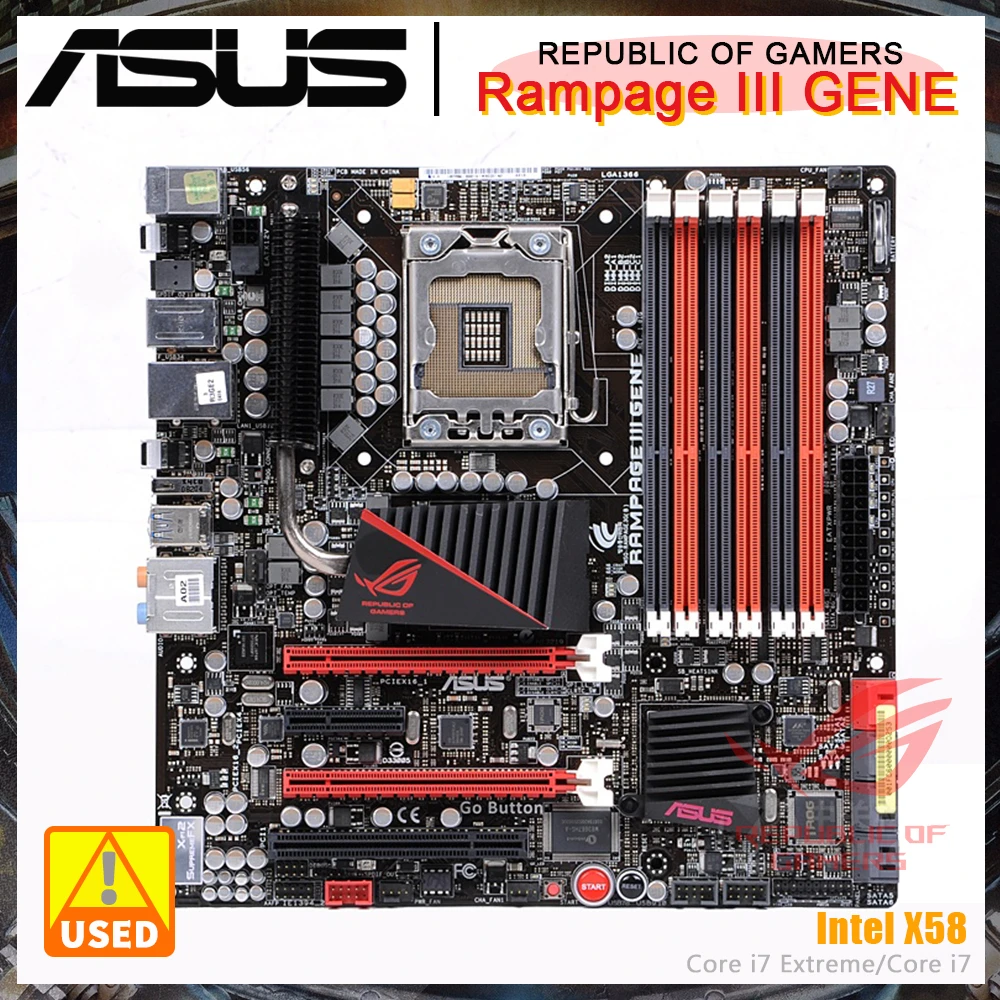 

ASUS Rampage III GENE Motherboard with Intel X58 North Bridge + ICH10R South Bridge Chipset LGA 1366 CPU Socket uATX Form Factor