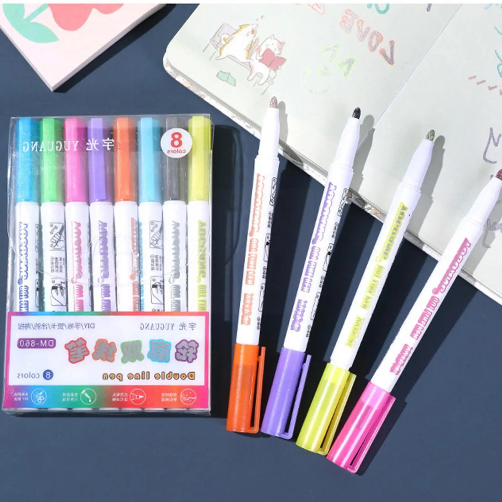 

Highlighter Marker Pen Drawing Double Lines Outline Office Writing Colors Fluency School Stationery Pen Scrapbooking DIY Pe F5M5