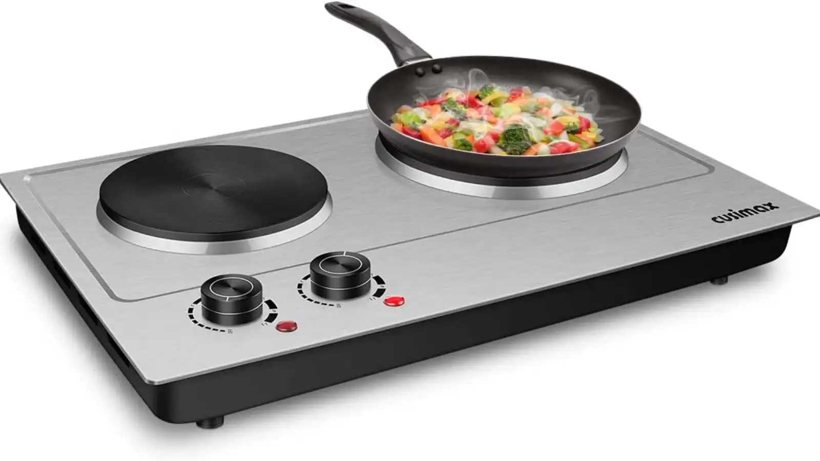 1800W Double Hot Plate for Cooking Double Burners  Countertop Burner Cast Iron Hot Plates Cooktop Stainless Steel Silver