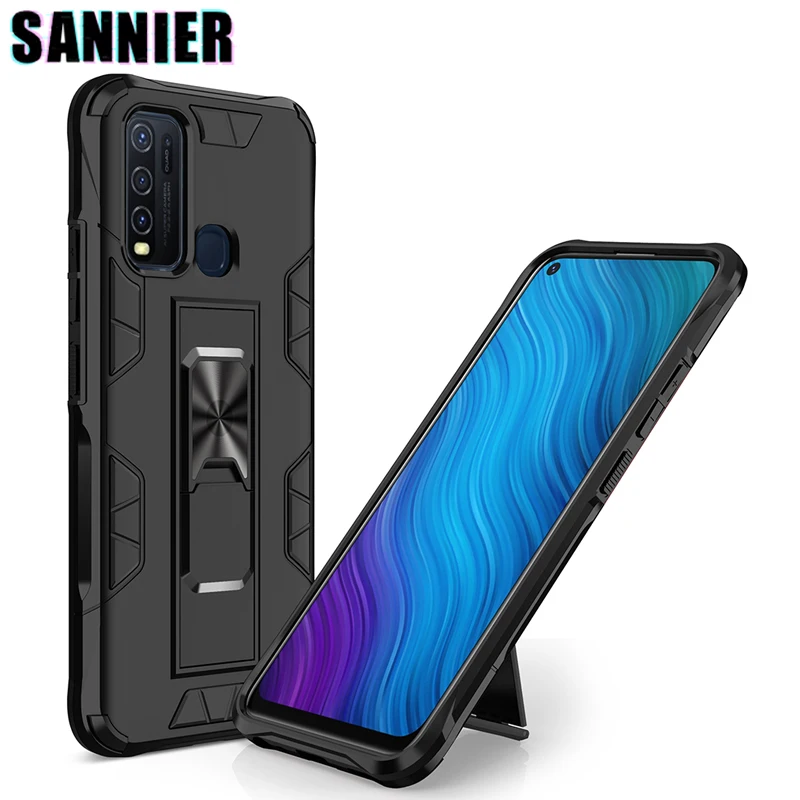 

SANNIER Shockproof Phone Case For VIVO X21 X23 X27 X30 X30Pro Invisible Magnetic Bracket Cellphone Cover For VIVO NEX S6 Y30 Y50