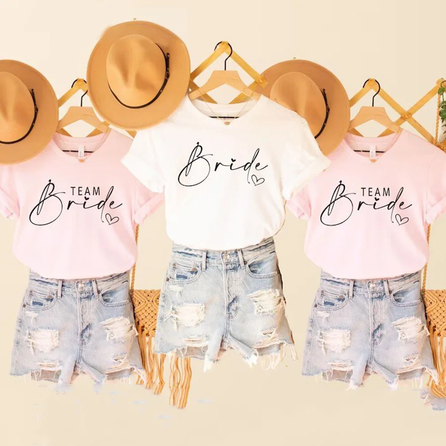 Women Cotton T Shirt Team Bride Bachelorette Party Shower Hen Bridesmaid Print T-Shirt 2025 Girls Wedding Female Tops