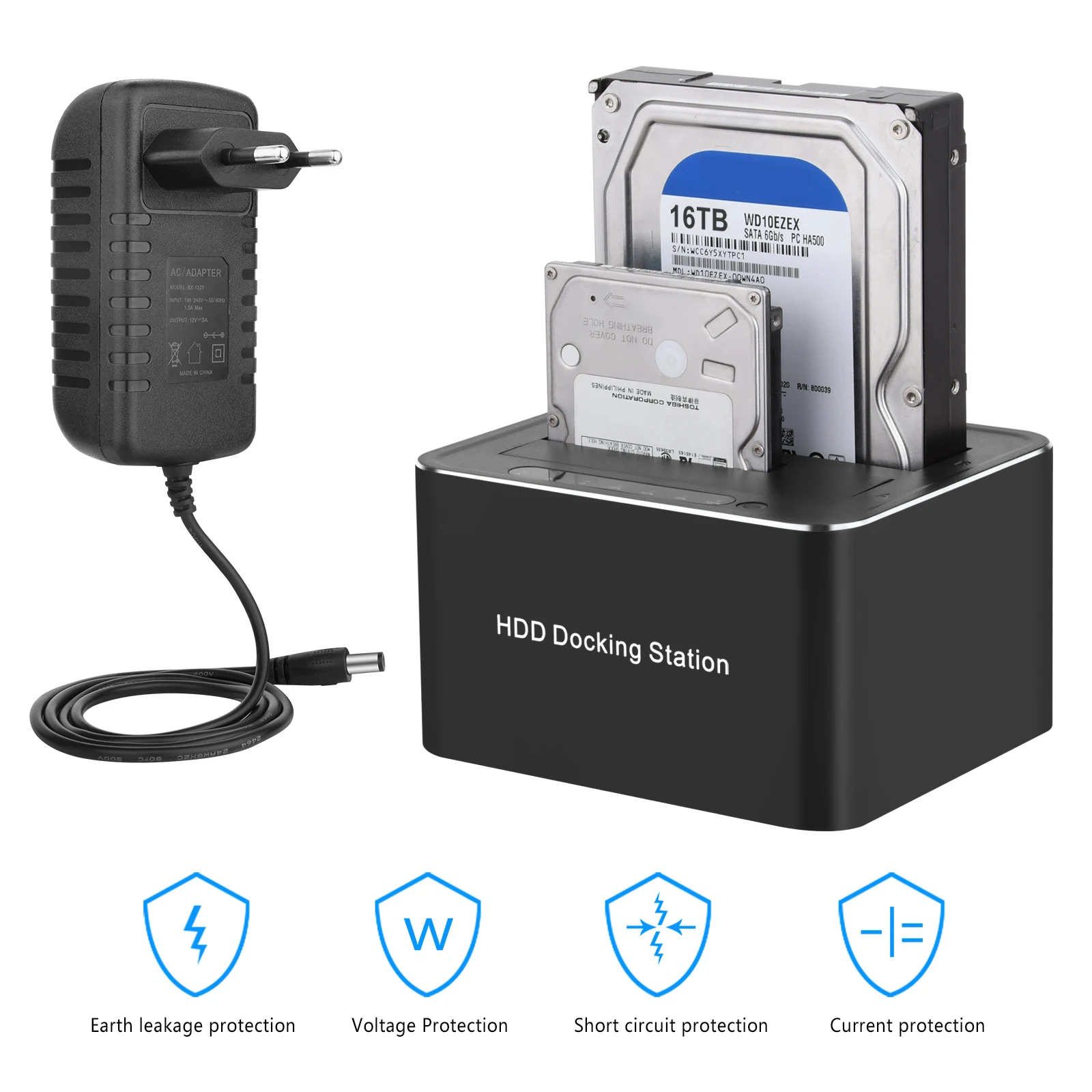 

NEW Dual-bay Hard Drive Docking Station for 2.5/3.5inch HDD SSD SA-TA to USB 3.0 HDD Docking Station with 12V3A Power Adapter