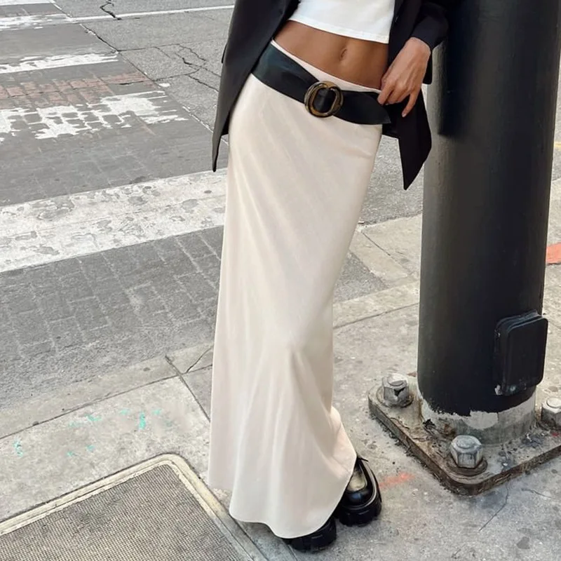 

Женская длинная юбка с заниженной талией Gaono Y2K, элегантная юбка с фонариком, элегантная пляжная одежда во французском стиле для отдыха