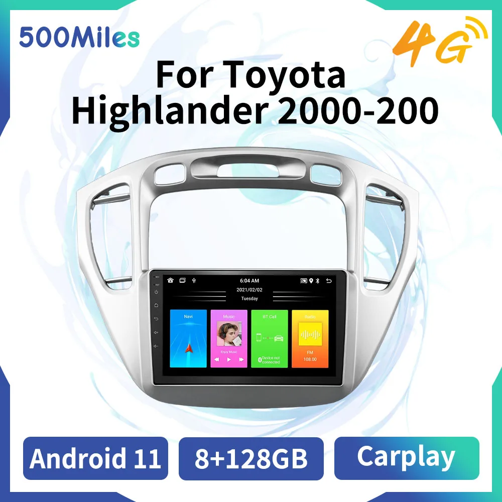 Radio con GPS para coche, reproductor Multimedia con Android, 2 Din, estéreo, FM, WIFI, BT, para Toyota Highlander 2000-2007