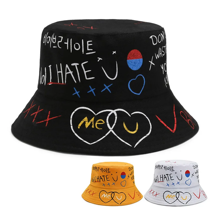 

2022 Unisex Women's Bucket Hat Graffiti Letter Hip Hop Cap Men Fisherman Hat Summer Outdoor Hats For Women Bucket Hats Fashion
