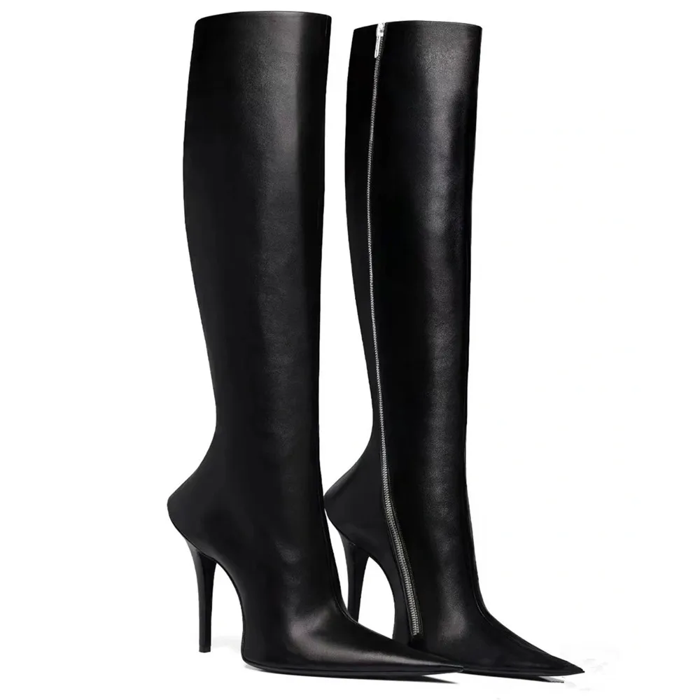 

Autumn Winter Women Knee High Boots Sexy Ladies Pointed Toe Thin Heels Zipper-Sid Shoes Women's Designer Outdoors Party Boots