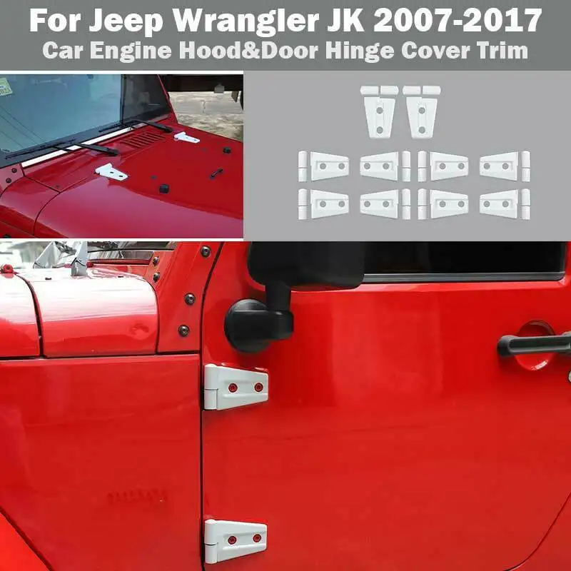 

For Jeep Wrangler JK 4DR 2007-2017 White Car Engine Hood&Door Hinge Cover Trim