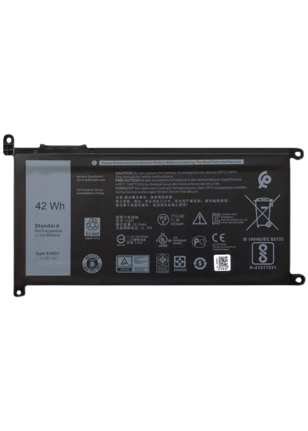 

New Original 11.4V 42Wh 51KD7 Laptop Battery for Dell Chromeboo 11 3180 3189 P26T Replace FY8XM Y07HK Laptop Battery