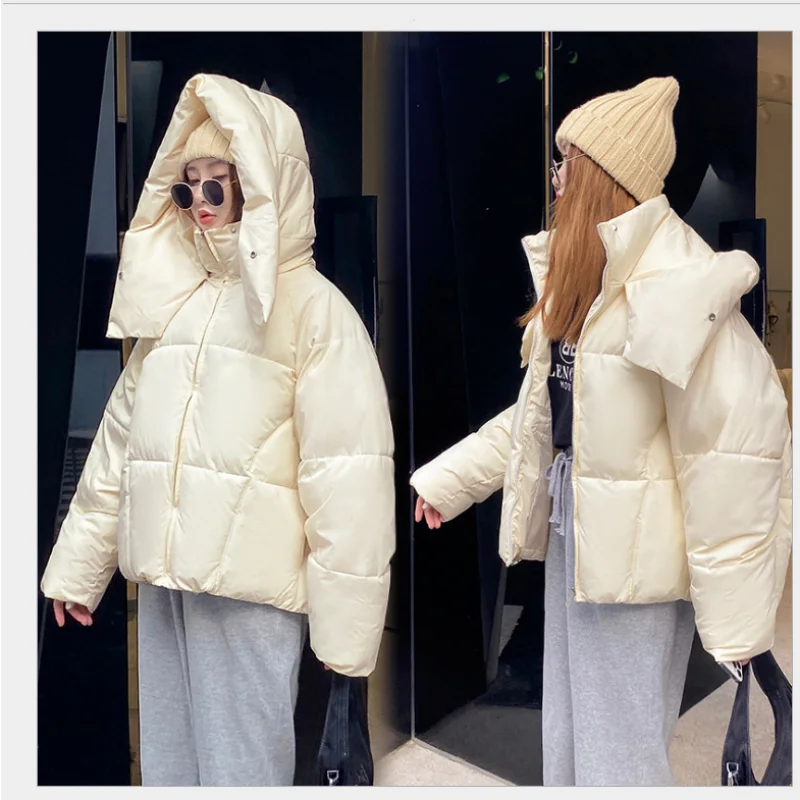 2022 Winter Jacket for Women Coat Warm Solid Hooded Pink Parkas Female Casual Loose Short Outwear Korean Cotton-padded