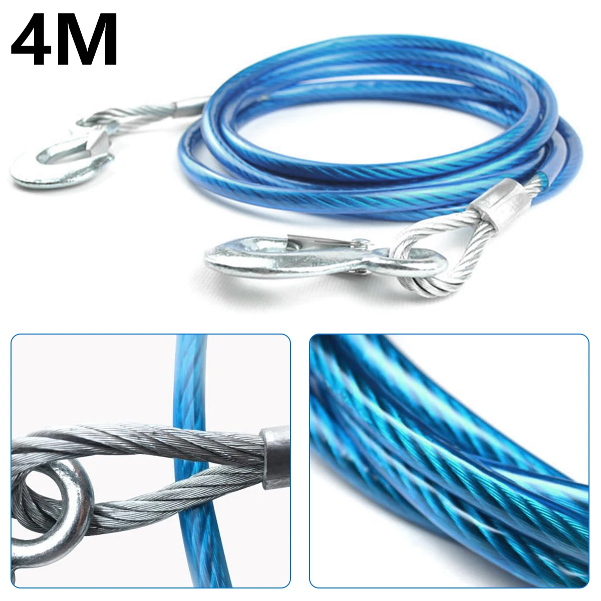 

Winch Rope 13ft 1.5Tons Winch Cable Heavy-Duty Steel Wire Rope with Snap Hooks Car Emergency Trailer Towing for Small Medium Car