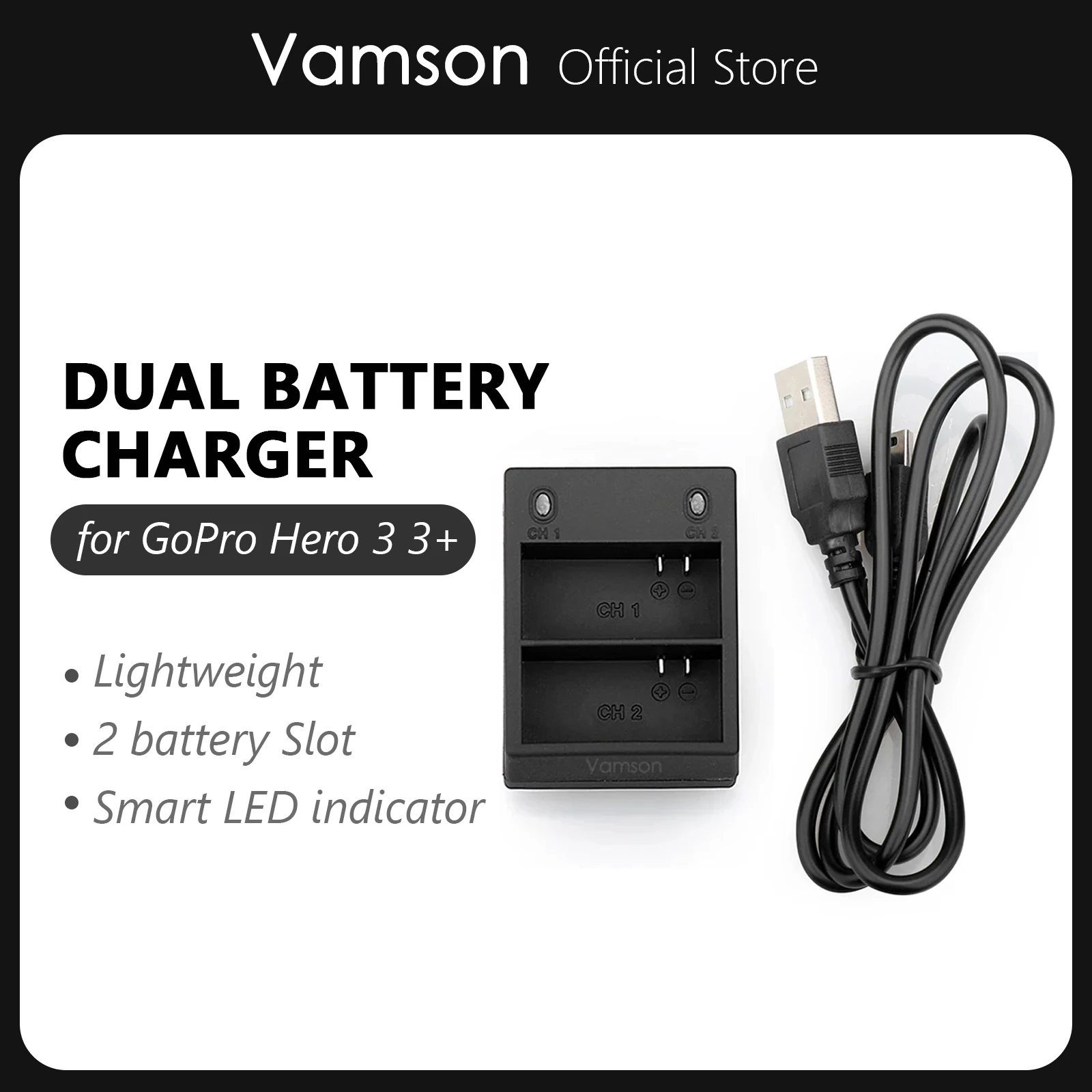 Vamson for GoPro Accessories USB Dual Battery Charger For Gopro Hero 3 3+ Camera VP901