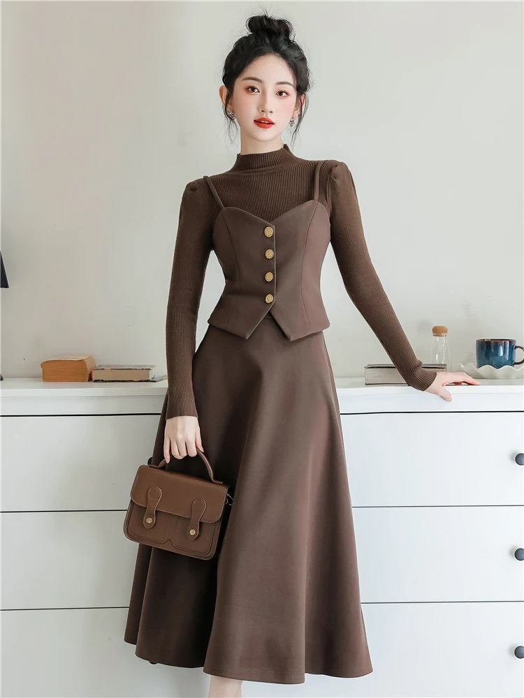 Осенне-зимний французский костюм с пальто внутренняя одежда женский сладкий