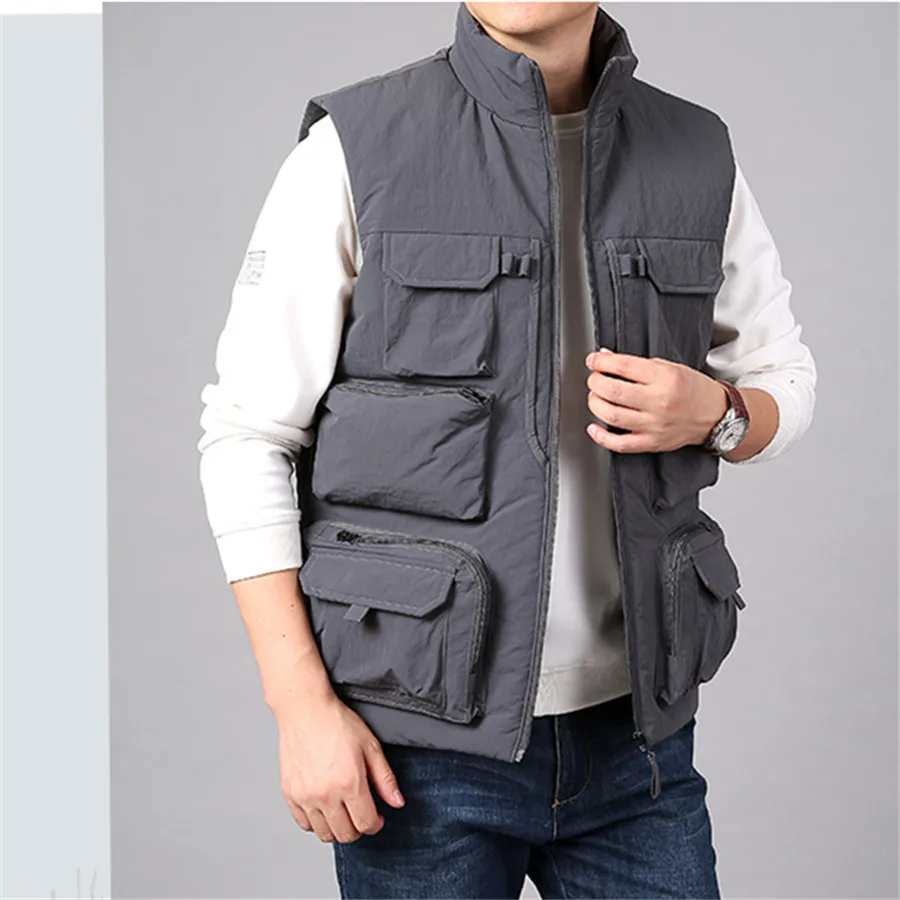 Зимний теплый мужской жилет-карго толстая флисовая куртка без рукавов