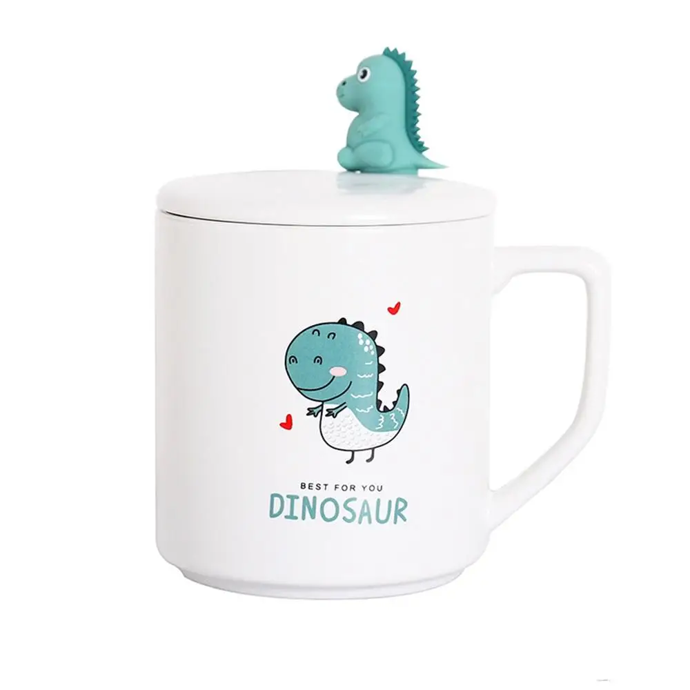 

Мультяшные Матовые чашки с динозавром, керамические кофейные чашки с крышкой и ложкой, Симпатичные кружки для воды, креативные парные чашки