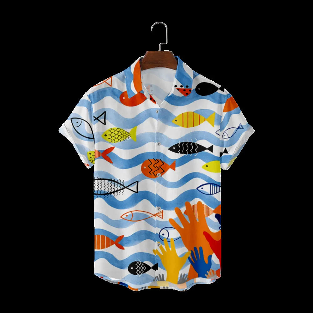 

2023 Men's Summer Short Sleeve Shirt Color 3D Printing Shirt