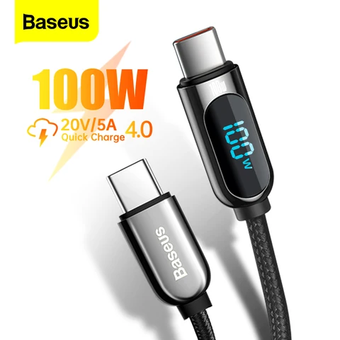 Baseus Кабель USB Type C со светодиодным дисплеем для iPhone 15 Xiaomi Samsung 5A Зарядное устройство для быстрой зарядки USBC USB-C Кабель для передачи данных Шнур Type-C