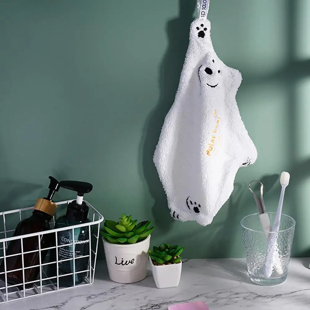 

Household Soft Hand Towel Absorbent Cloth Coral Velvet Bathroom Dishcloths Hanging Cloth Cute Bear Rag Wipe Cleaning Towel