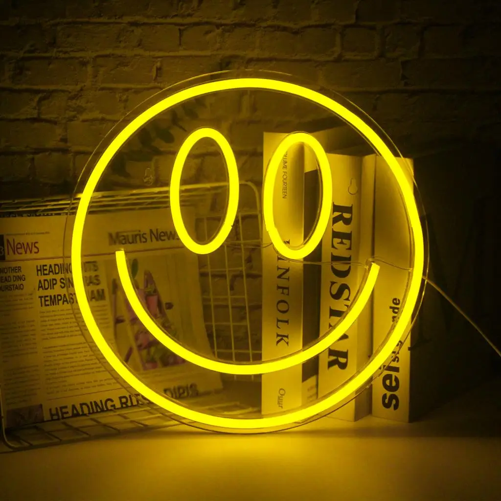 

Wangxing Smile Face Neon Sign Custom Led Light Wedding Party Bar Club Shop Home Room Wall Decoration Ins Gift USB Interface Lamp