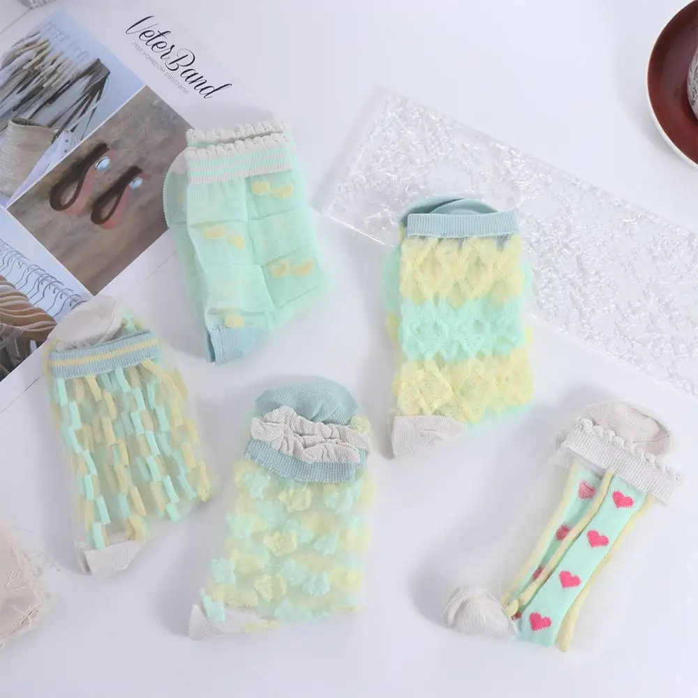 Сетчатые стеклянные шелковые кружевные прозрачные носки Cloud Love Heart Crystal Silk Stripe Mid