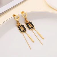 stainless steel tassel drop earrings for women gold fashion luxury square jewelry accessories