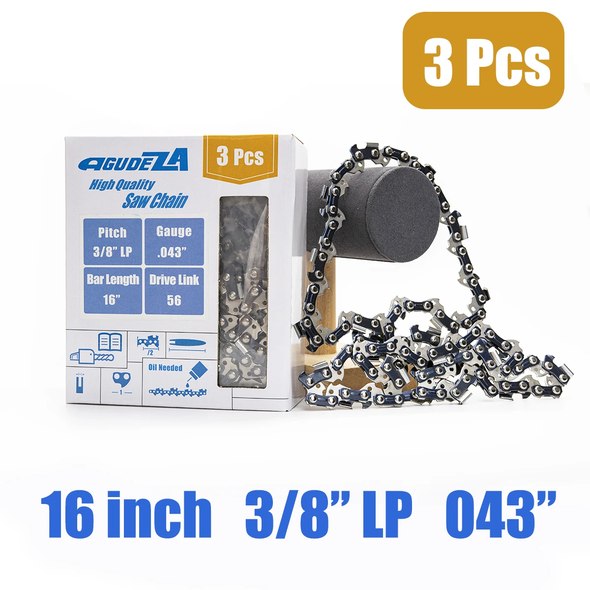 

Цепь пилы AGUDEZA, 3 шт., 16 дюймов, 3/8 дюйма, шаг LP 043, калибр 56 DL, цепь пилы для сада, сменные лезвия для пилы