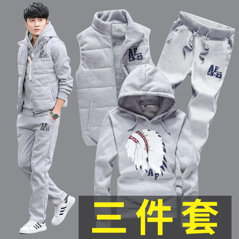 2023 New Explosive Casual Men's Thickened Plus Fleece Sports Suit Hoodie Suit Couple Clothes Three-piece Set Clothes for Men