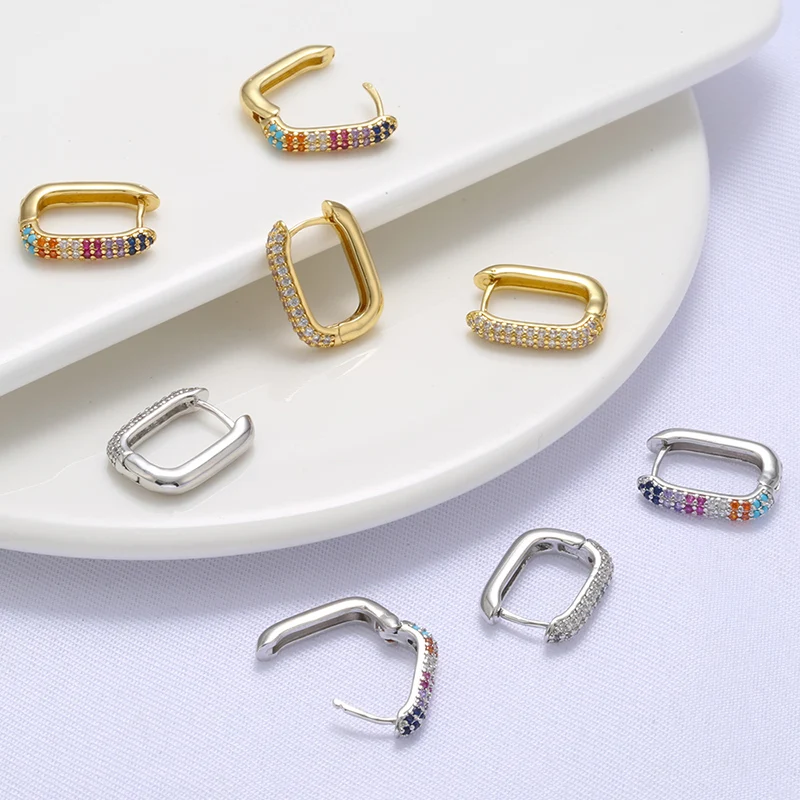 

ZHUKOU Gold color Geometric Rectangle hoop Earrings CZ Crystal small hoop Earrings Fashion Women Jewelry Wholesale VE639